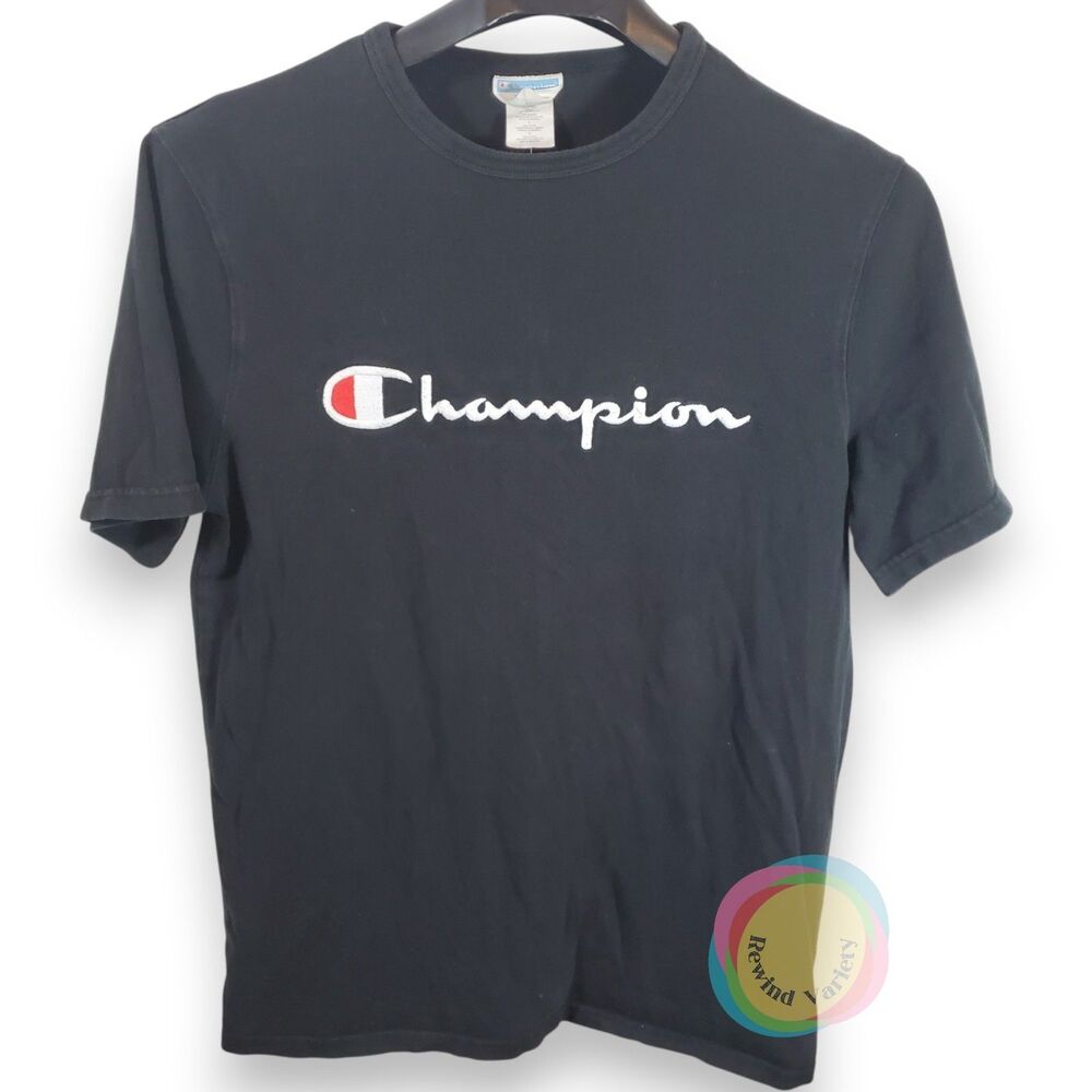 Champion Black Embroidered Script Logo Tee Large